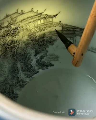 Drawing on the inside wall of a bowl