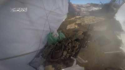 al qassam brigades fighters raiding an israeli tent with only 1 soldier inside