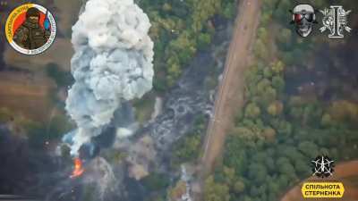 Ukrainian kamikaze drone destroys a Russian BMD + hits two tanks. Kursk Oblast. September 2024