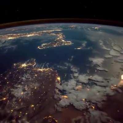 Earth at night viewed from space.