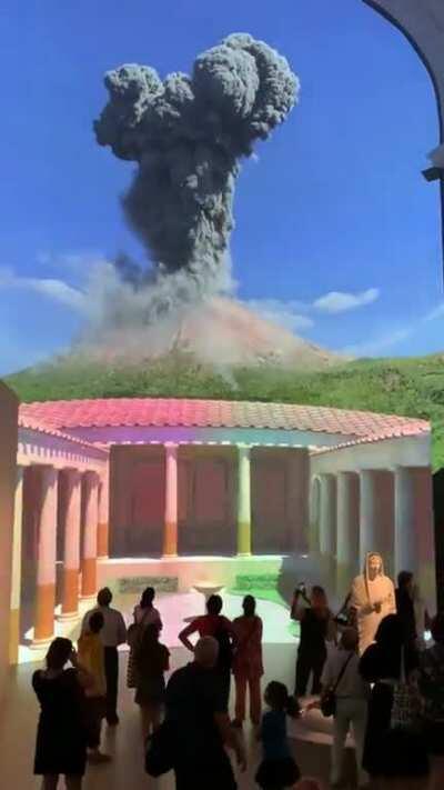 A representation of the Vesuve eruption from a Pompeii perspective at the Paris Grand palais.