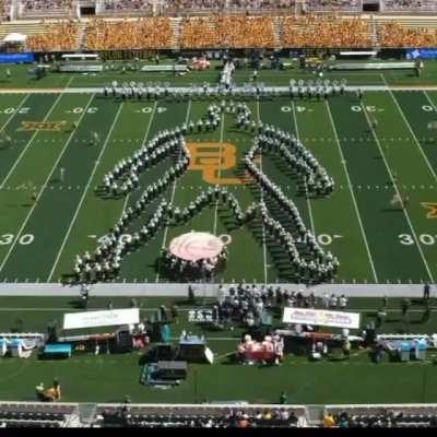 The Baylor Golden Wave Band executed this amazing drill honoring their National Champion basketball team.