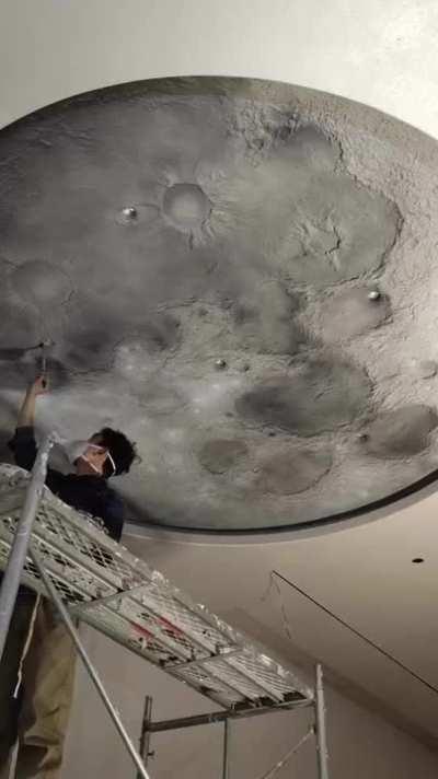 Realistic 3D moon on the living room ceiling