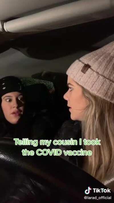 Telling my cousin I took the COVID vaccine