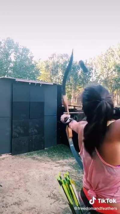 Woman shoots life saver with a bow &amp;amp; arrow