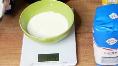 this guy wants to add enough milk to be exactly 125 ml