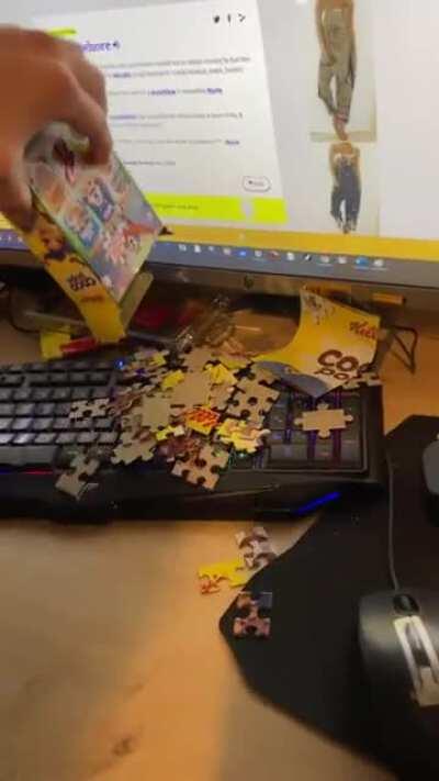 I bought a box of Coco pops failing to realise until I got home that it was a FUCKING JIGSAW PUZZLE