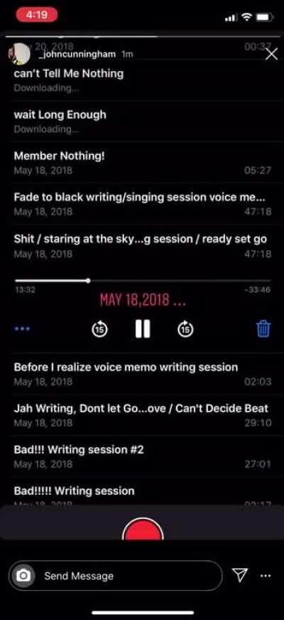 John posted IAFTB'S voice memo on his story. Sad we'll never get to hear this in studio quality.