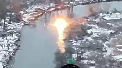 Destruction of a boat with an Ukrainian Armed Forces landing force by an FPV drone “VT-40”.