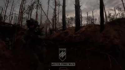 Scouts of the 12th Special Purpose Brigade &quot;Azov&quot; raid Russian positions in the Kreminna forest. Published February 27th, 2024.