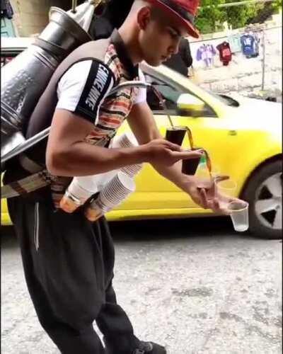 The way this street vendor sells his coffee