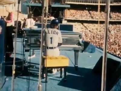 Sir Elton John at Dodger Stadium in 1975, singing 