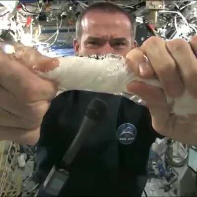 This is what happens when you wring out a wet towel while floating in space.cedit NASA