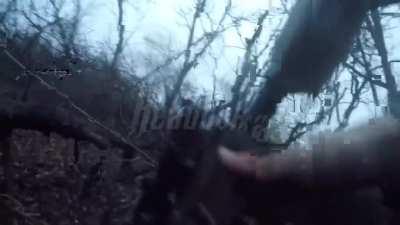 WARNING 18+ POV combat footage of Ukrainian soldiers in the Avdiivka direction ,The Ukrainian fighter, having left the trench, under fire advanced through the landing to help his comrade. When he finally reached the goal and saw a dying colleague, he hims