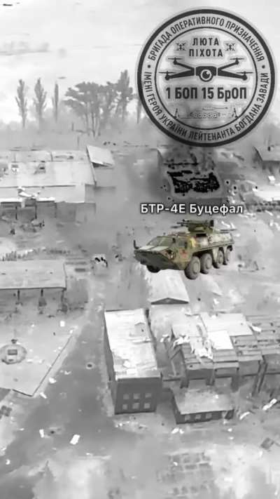 Ukrainian BTR-4E 15 BrOP NSU &quot;Kara-Dag&quot; attacks Russian positions in the industrial zone near Selidovoy