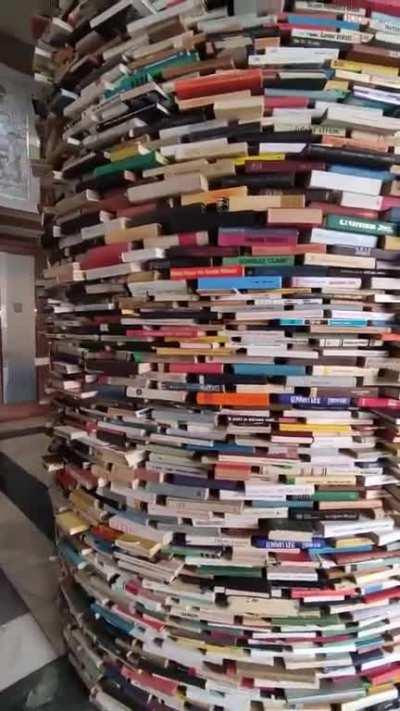 Infinity Book Tower with Mirrors at Top and Bottom for an Infinity Effect, in Czech Republic.