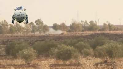 FSA BGM-71 TOW team hits a Syrian bulldozer & attempts to hit the crew with MG fire - Damascus-Daraa Road - 2014