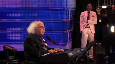 84 year old America's Got Talent singer brings on a song that has an... interesting twist.