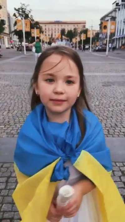 Little Solomia from Dnipro plays her sopilka in city center to raise money for the defenders of Ukraine. So far she has raised around $4,000.