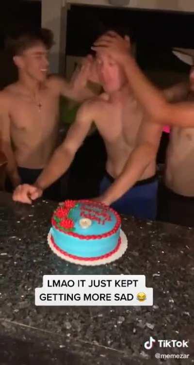 To faceplant a friend into a cake