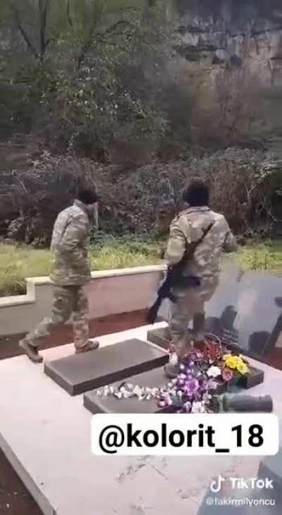 Absolutely disgusting. Azerbaijani soldiers vandalize & desecrate an Armenian cemetery.