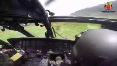 AH 60L Arpia helicopter of the Colombian army is attacked by  the FARC (Algeria Cauca, May 7, 2024)