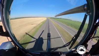 UA POV: Ukrainian Mi-24 attack helicopter pilot &quot;Apostel&quot; filmed one of his recent flights. To avoid Russian radar he flew very low over a public road 