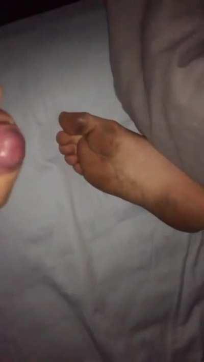 Cumming on my wife’s dirty soles