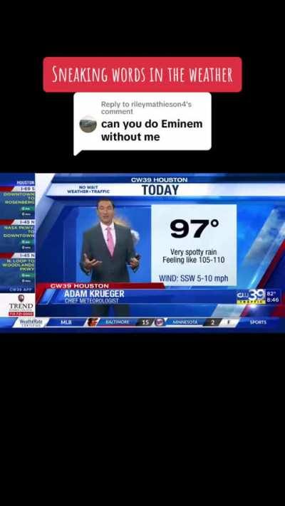 weather reporter put words song in news.