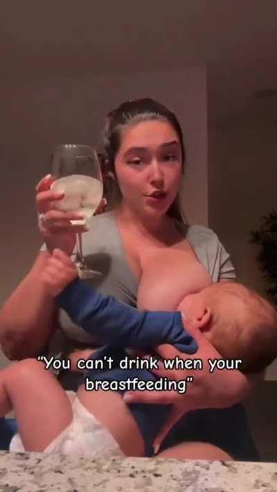 This is legit from Instagram. Lady with big tits claiming to drink and breastfeed in order to clout chase. Her audio clip says 