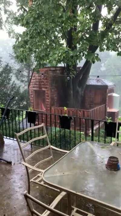 Rainstorm outside Philadelphia. Bonus shot of our treehouse.