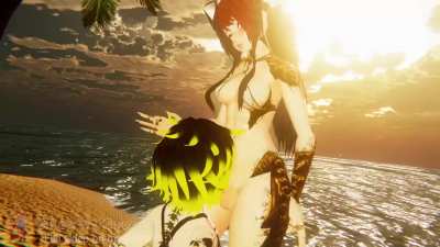 Anime futanari sex game blowjob on the beach