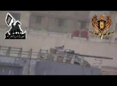 FSA anti-tank team hunts a Syrian Army T-72 using an M-79 Osa - Damascus - 12/23/2013