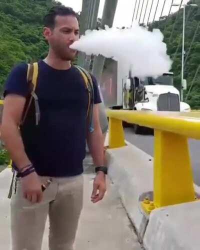 Trippy airflow from passing truck visualized in smoke