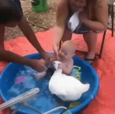 Please feed your baby before swimming.