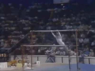 Nadia Comaneci wins only perfect 10 ever in gymnastics at 14 y/o (1976)