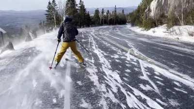 Whiteface toll road could use some snow. Conditions on Sunday not so great