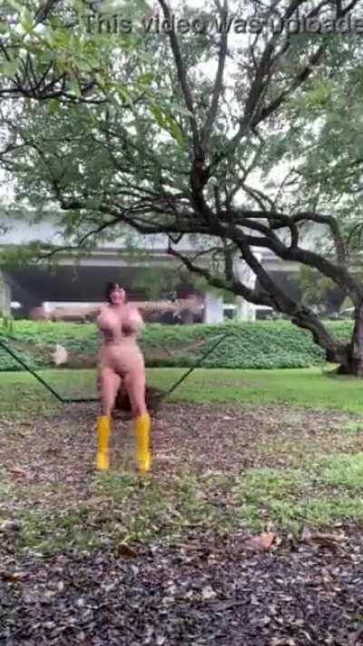 Chunky and enhanced Brittany Elizabeth dancing naked in the rain