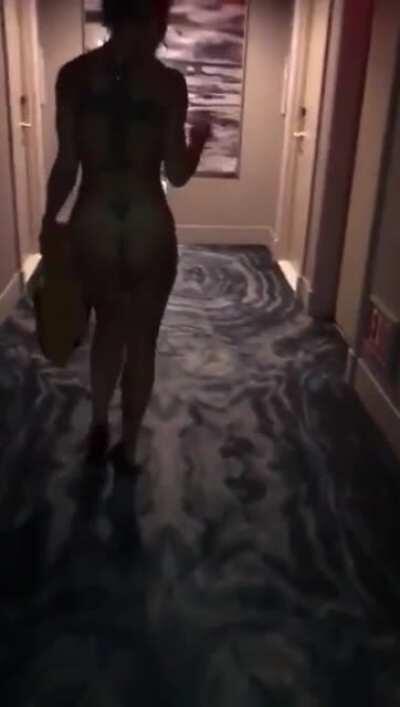 Busty Blonde Removes Dress In Hotel Hallway