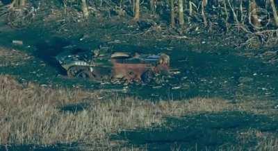 Ukrainian military personnel from the 47th separate mechanized brigade eliminate a Russian soldier in the Avdiivka direction