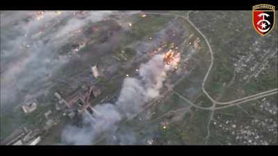 Drone footage of Ukrainian attack, earlier this week, on a Russian ammo depot in Irmino, Luhansk Region.