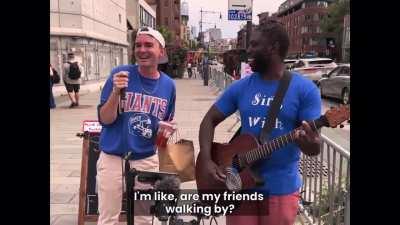 This guy singing Tennessee Whisky on a whim on a street corner in NYC