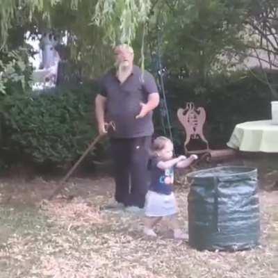 Granddaughter &quot;helps&quot; grandpa