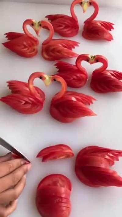 Making tomatoes into swan