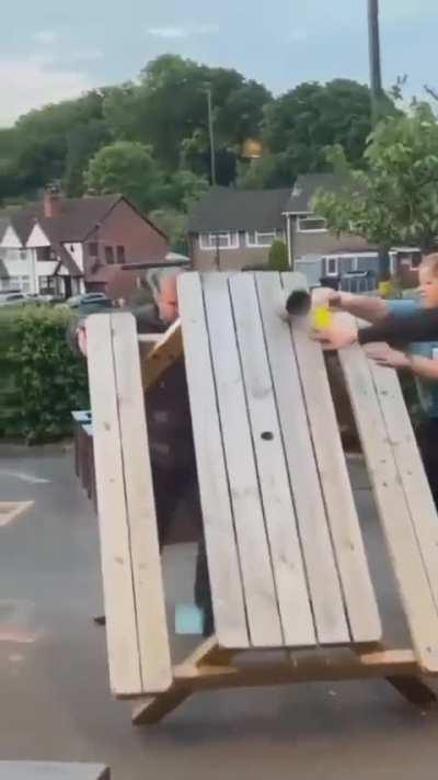 To flip a picnic table in a drunken rage