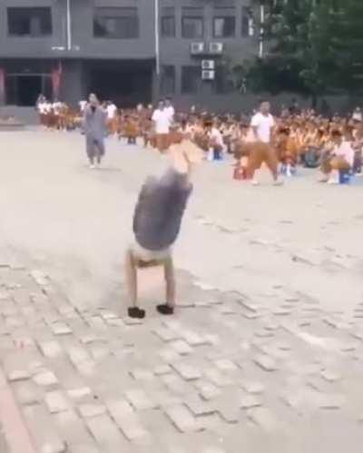 This kid's continuous backhand spring skill and stamina.