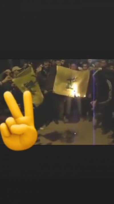 Amal members burning Hezbollah flags while insulting Nasrallah.