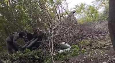 Operation of the 85-mm divisional gun D-44 against Russian positions in the Kharkiv region.  &quot;Blind Fury&quot; gunners belonging to the Ukrainian Volunteer Army (May 2024)