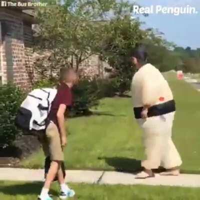 Brother dresses up in a different costume everyday to greet his younger brother after he comes home