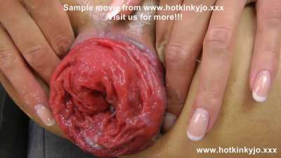 Hotkinkyjo fuck red dildo from mrhankey & extreme prolapse on the sofa